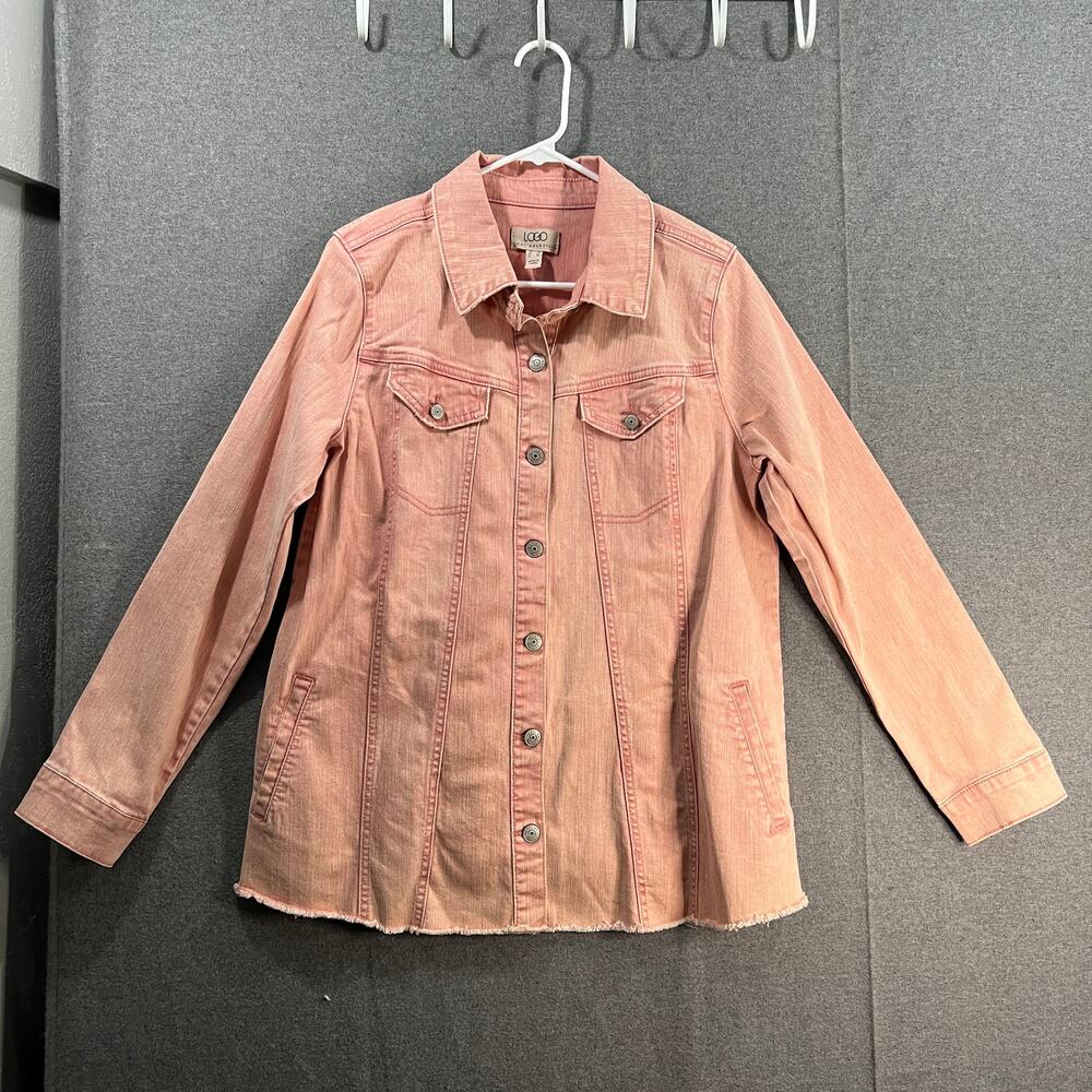LOGO by Lori Goldstein Jeans Jacket Womens Size 12 Orange color with Frayed Hem
